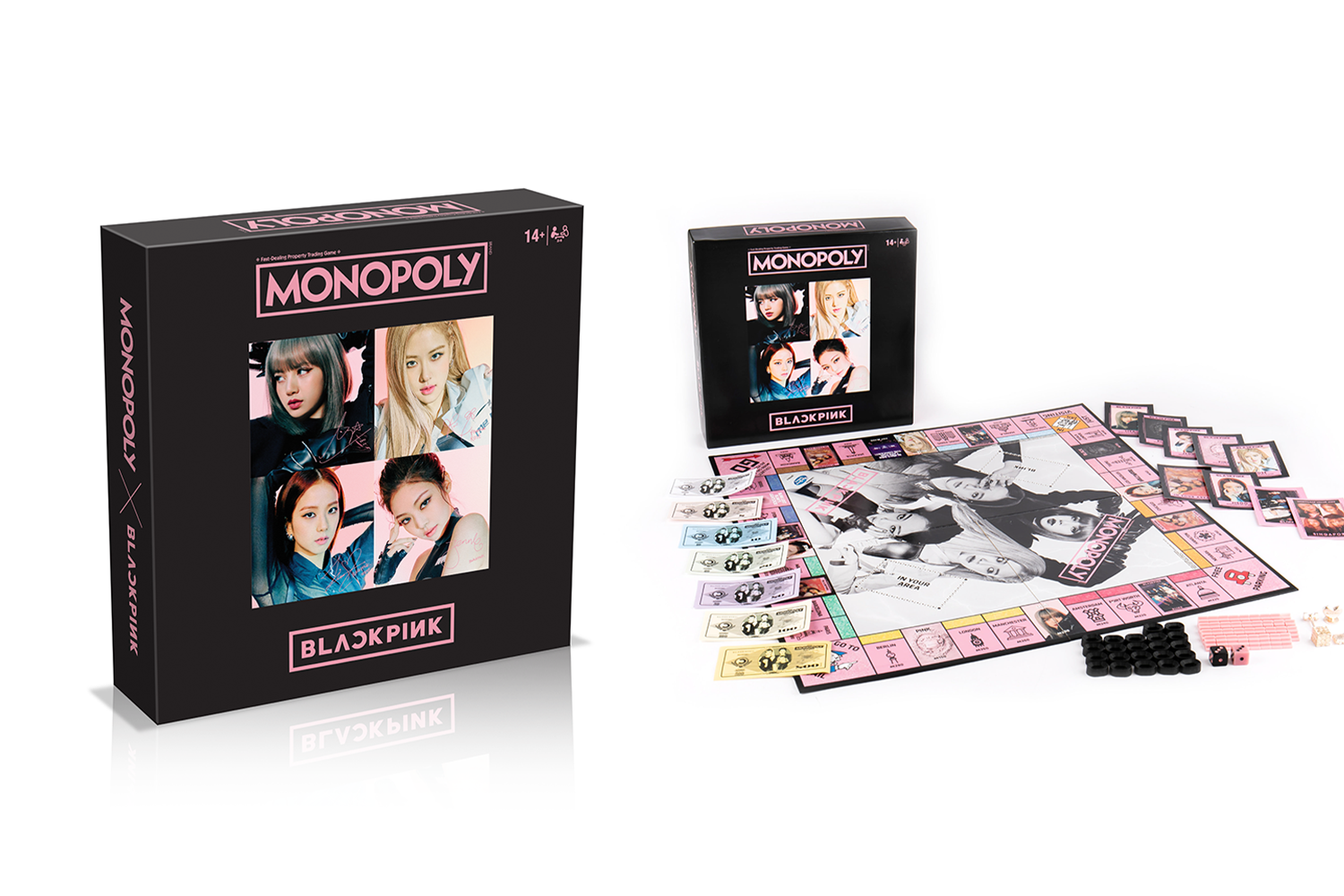 BLACKPINK的Monopoly大富翁遊戲套裝，內含遊戲板及人物卡片等。
