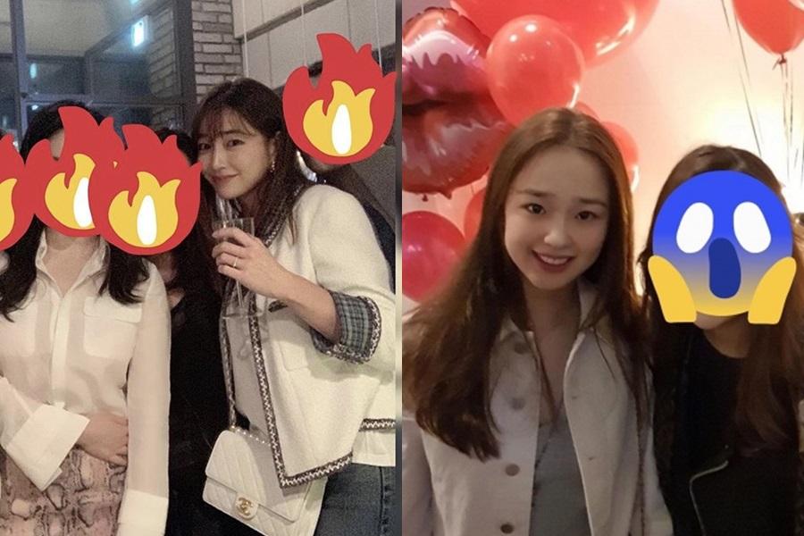 誕生日パーティーに参加した2人の女性、左からイ・ミンジョンとソン・ヨンジェを示す写真です。オンラインコミュニティからの出典として記載されています。