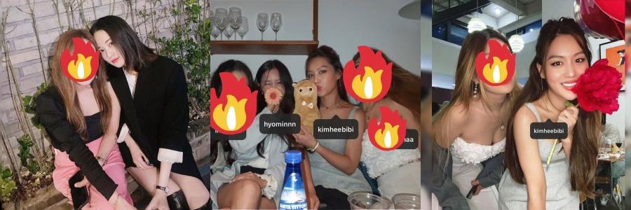 誕生日パーティーに参加した2人の女性、左からイ・ジュヨンとキム・ヒジョンを示す写真です。オンラインコミュニティからの出典として記載されています。