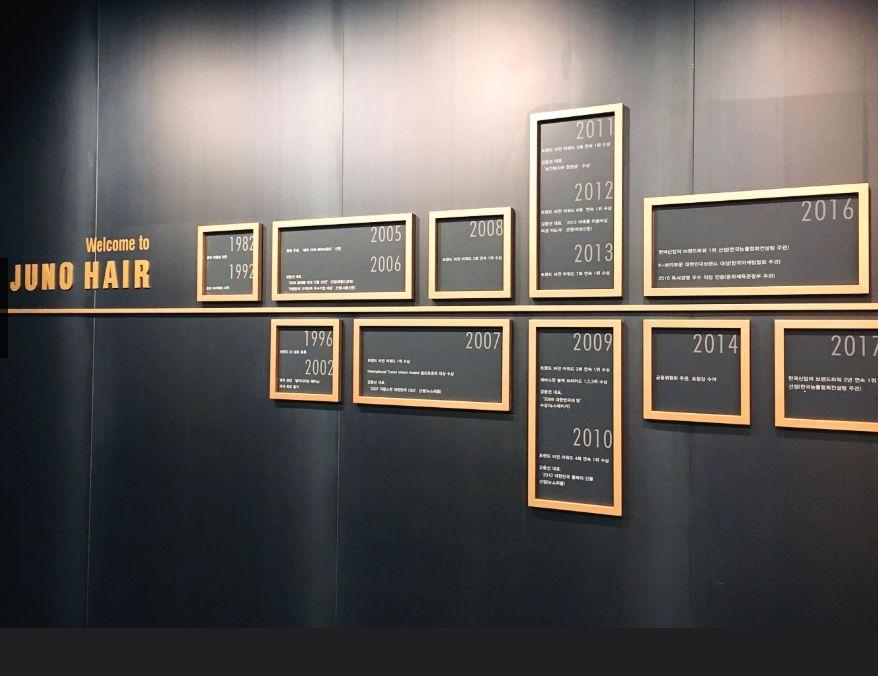 Hair salon in a symmetrical rectangle room at Juno Hair Hongdae station branch.