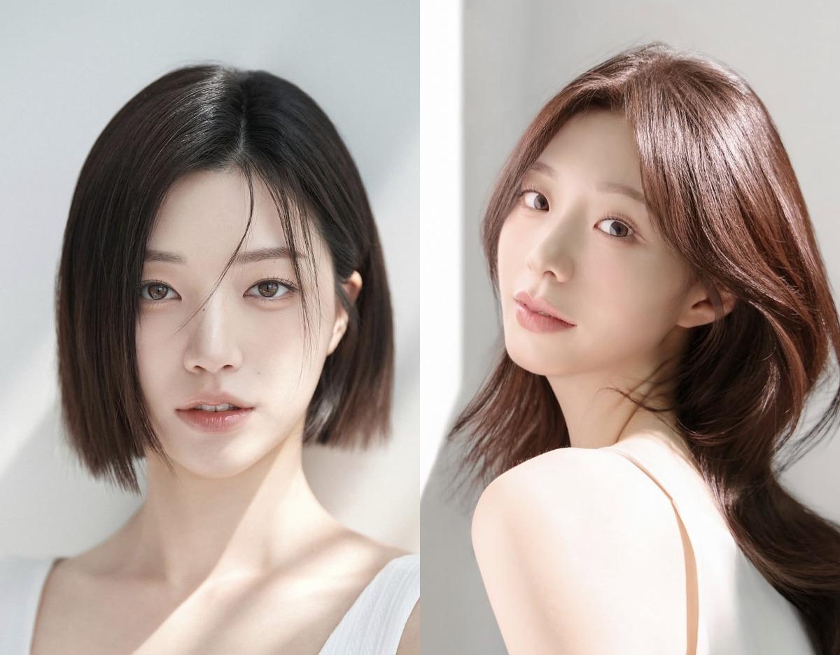 라메종뷰티 압구정 K-뷰티 헤어메이크업 스타일 예시: 세련된 단발 스타일과 긴 웨이브 헤어 스타일을 보여주는 모델 사진
