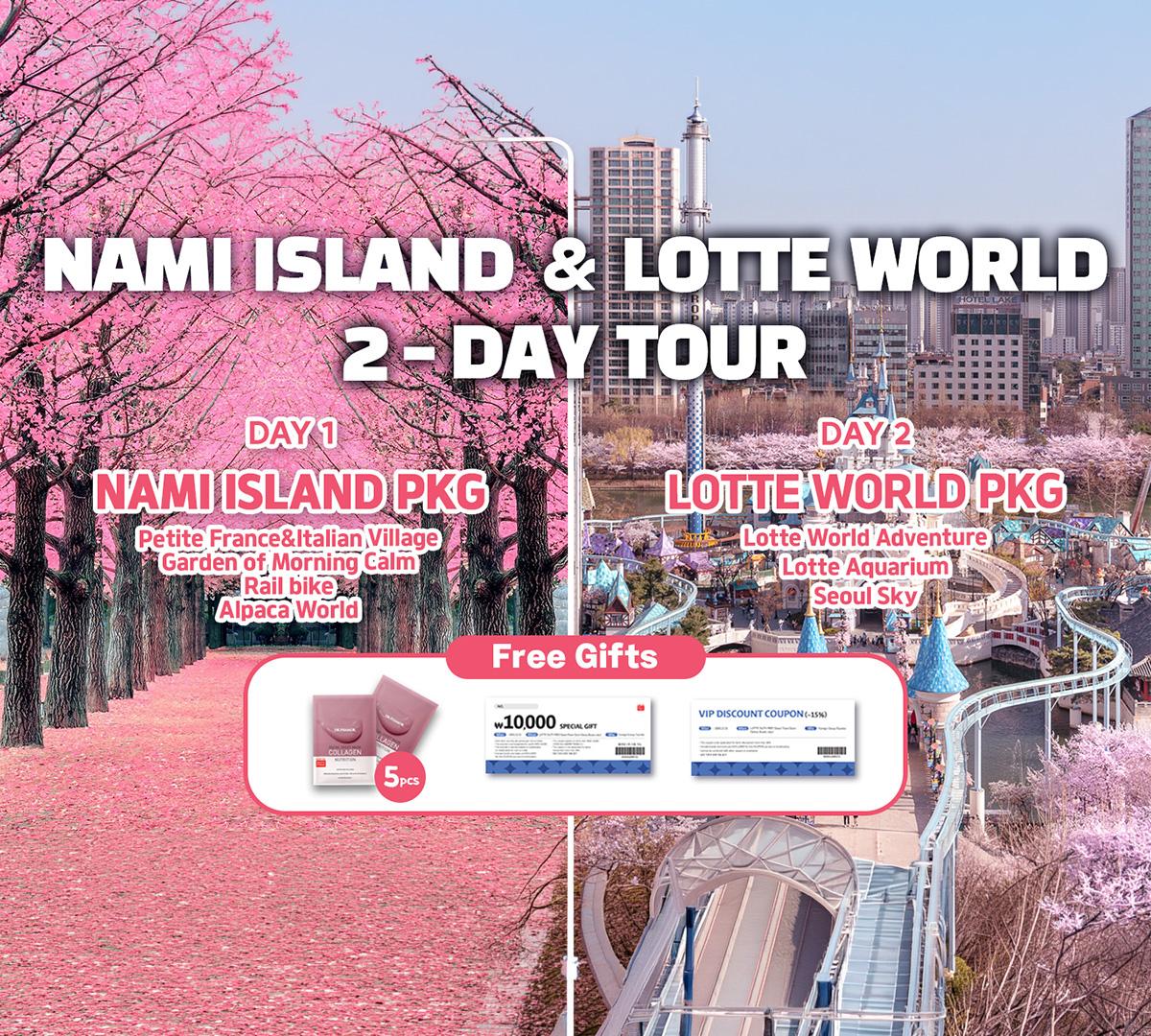 Nami Island and Lotte world or Seoul Sky Day Tour