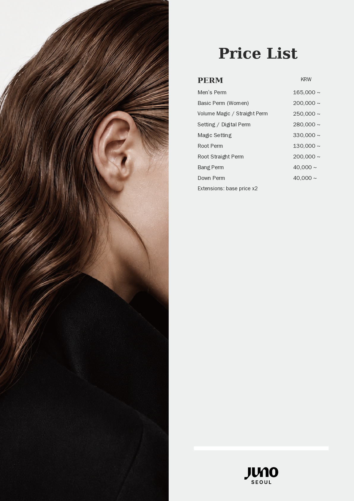 JUNO Seoul price list image