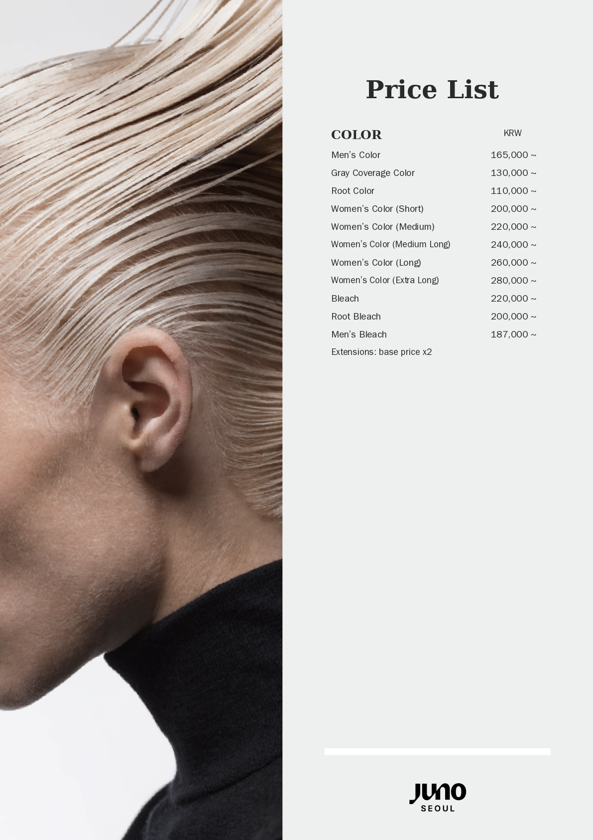 JUNO Seoul price list image