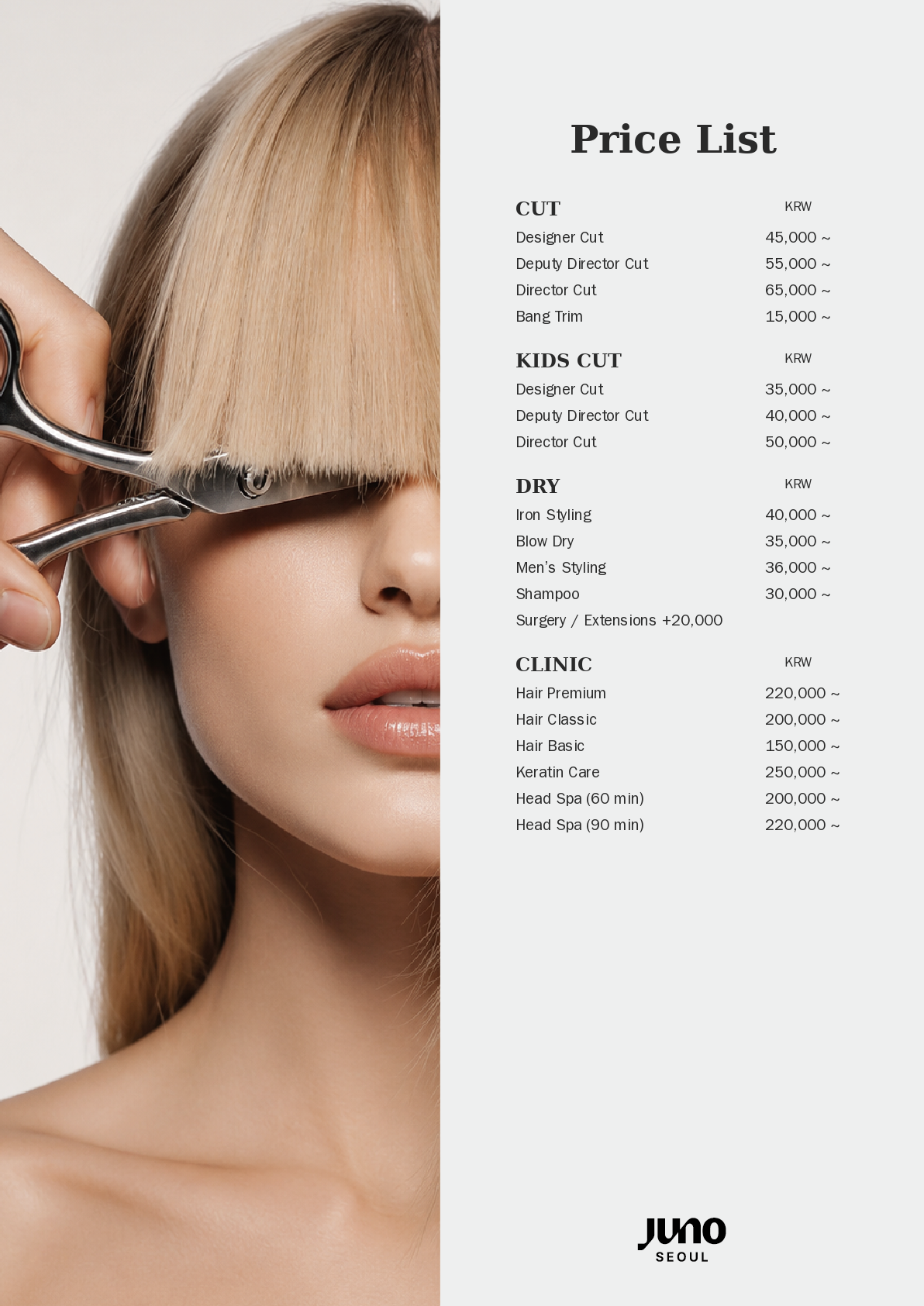 JUNO Seoul price list image