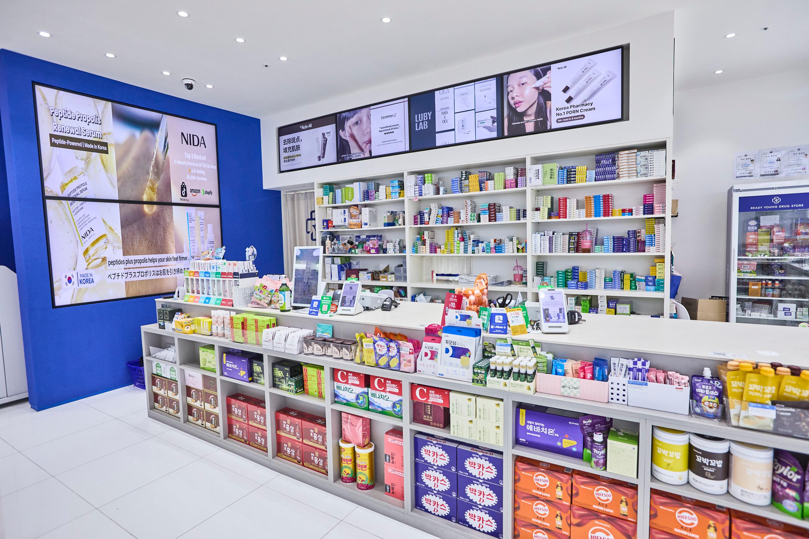 Pharmacy product shelves