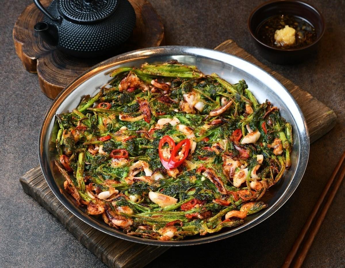 Squid and minari jeon (Korean pancake)