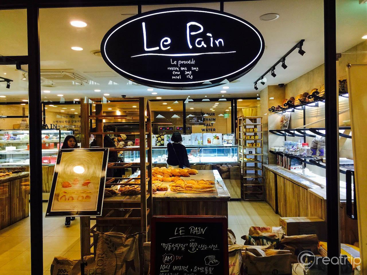 inside the 1898+ building at Myeongdong Cathedral souvenir mall, a display case of delicacies from a bakery.