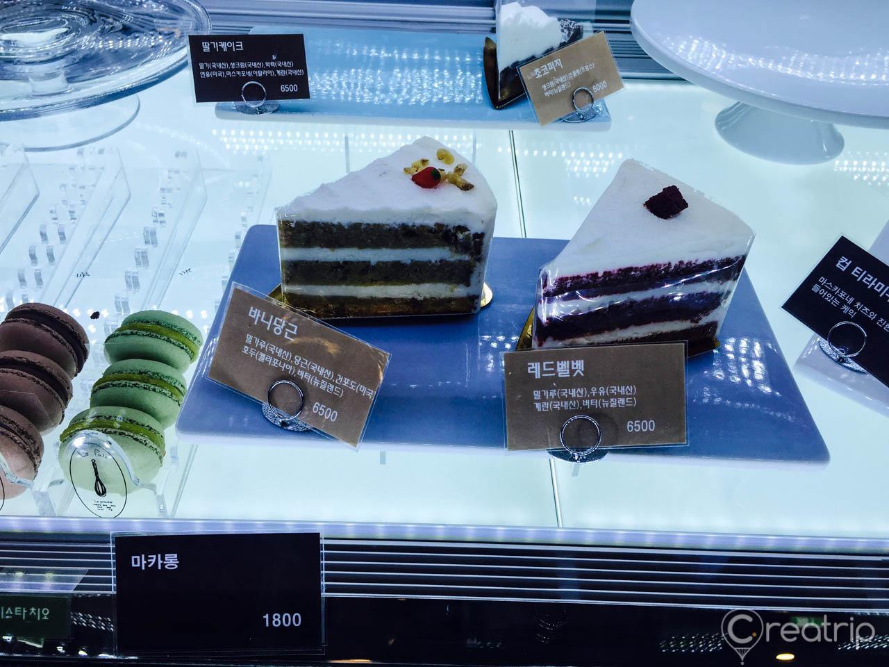 assorted baked goods and cakes on display at 1898 Plus bakery, located inside the souvenir mall of Myeongdong Cathedral in Seoul, Korea.