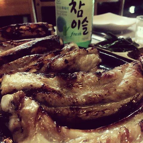 delicious grilled pork ribs served on traditional Korean tableware at Ah Phillip, a popular restaurant in Yeonnam-dong, Seoul.