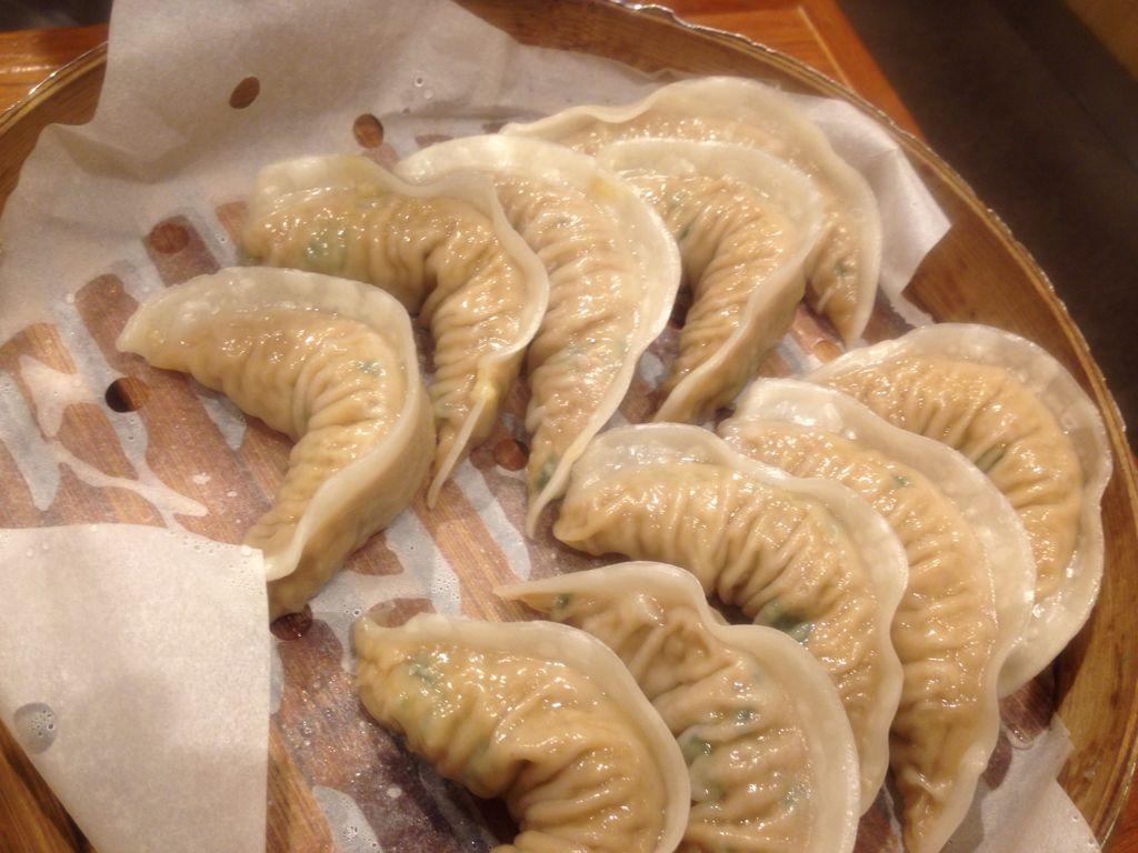 A plate of mandu dumplings from Baruda Kim Seonseang restaurant in Hongdae, Seoul, Korea.