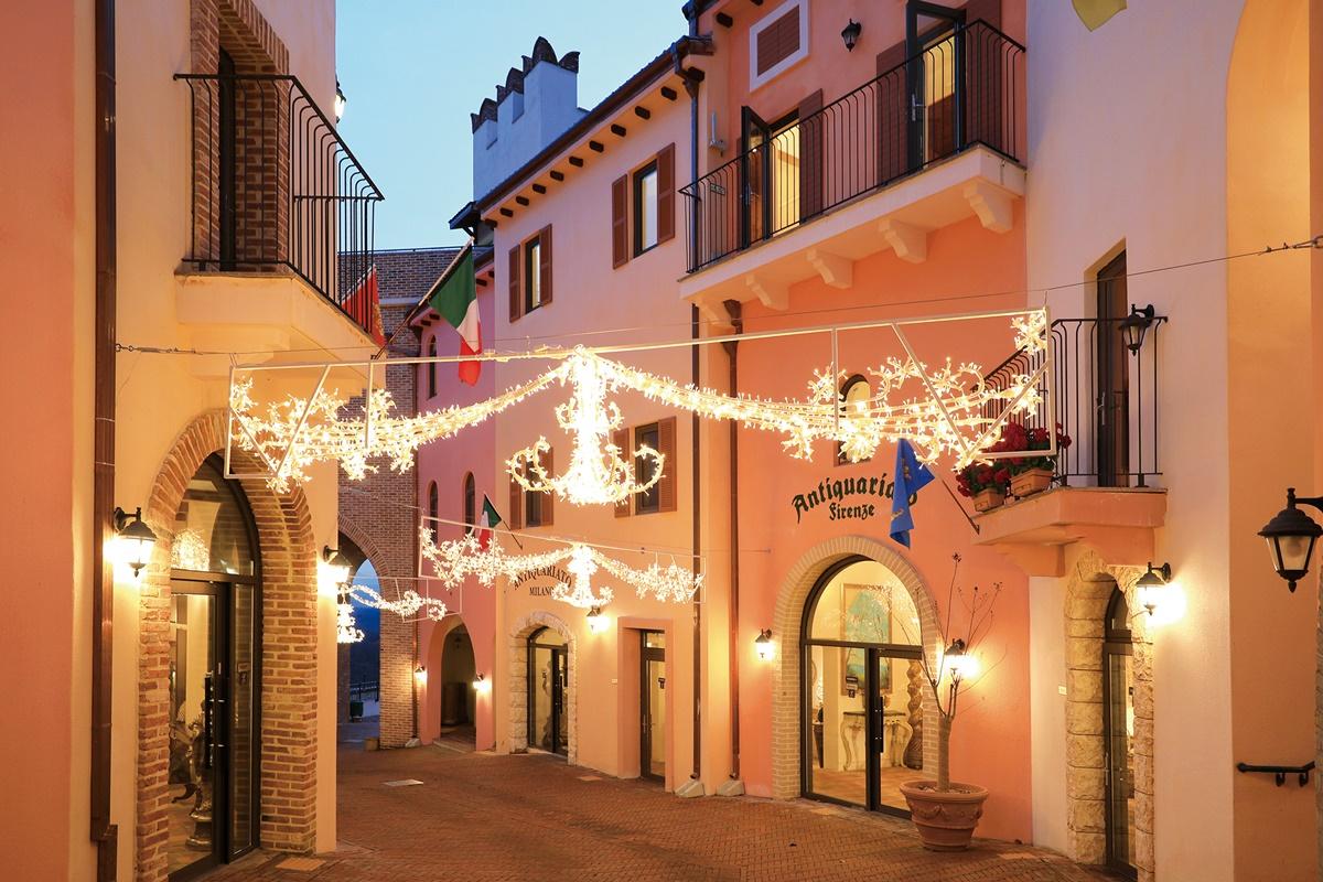 colorful buildings in a Italian village. The architecture overlook the blue sky and peaceful neighborhood.