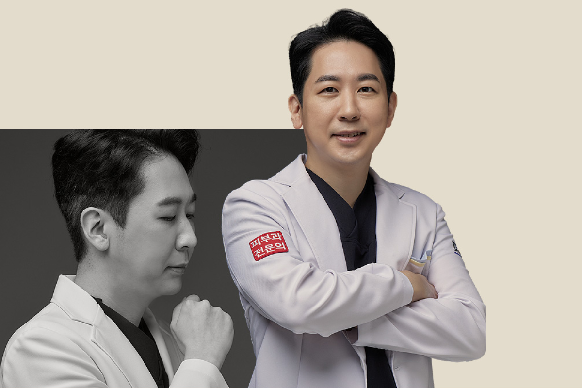 Image showing a medical professional in a white coat with a badge indicating dermatology specialization.