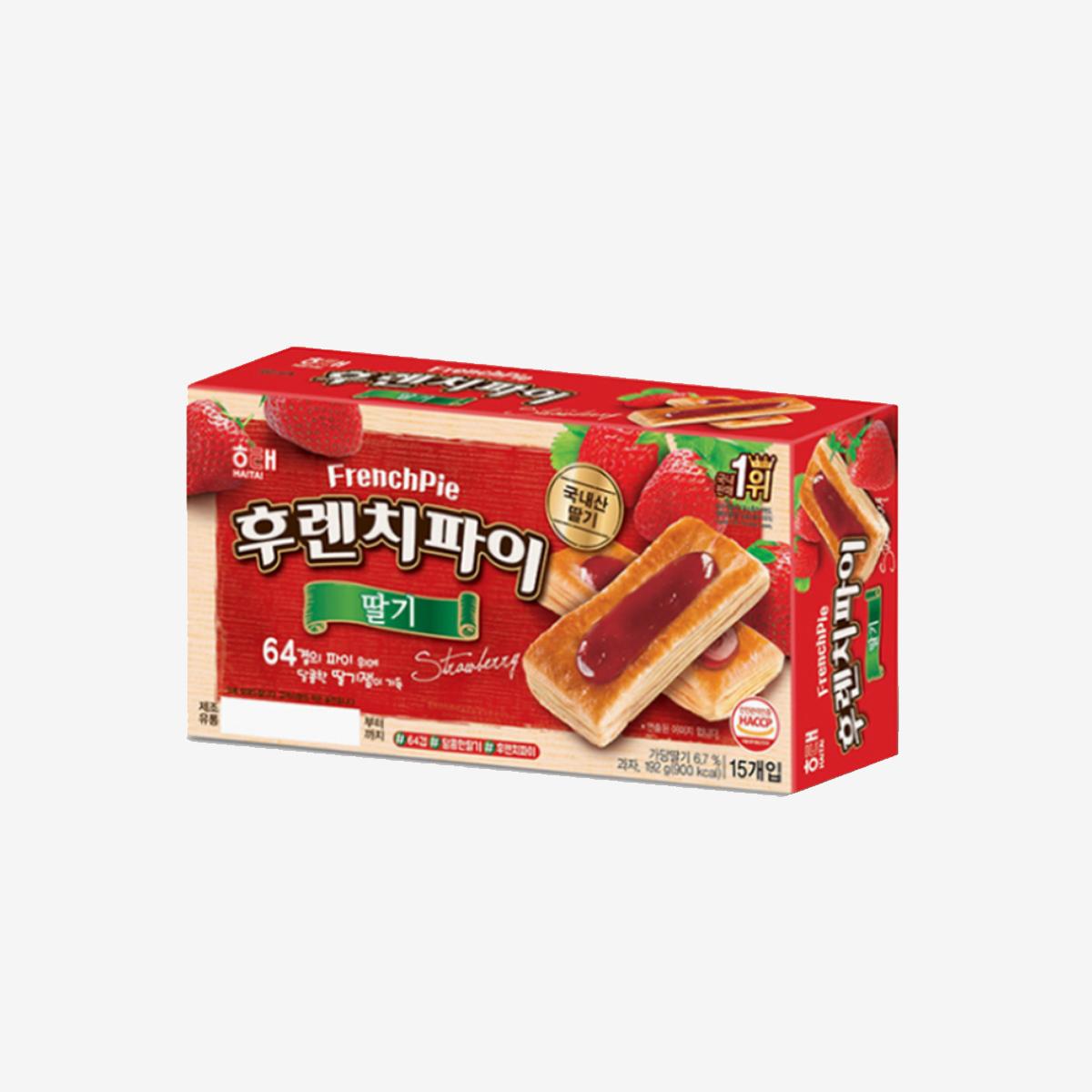 korean brand haitai's strawberry flavored french pie box