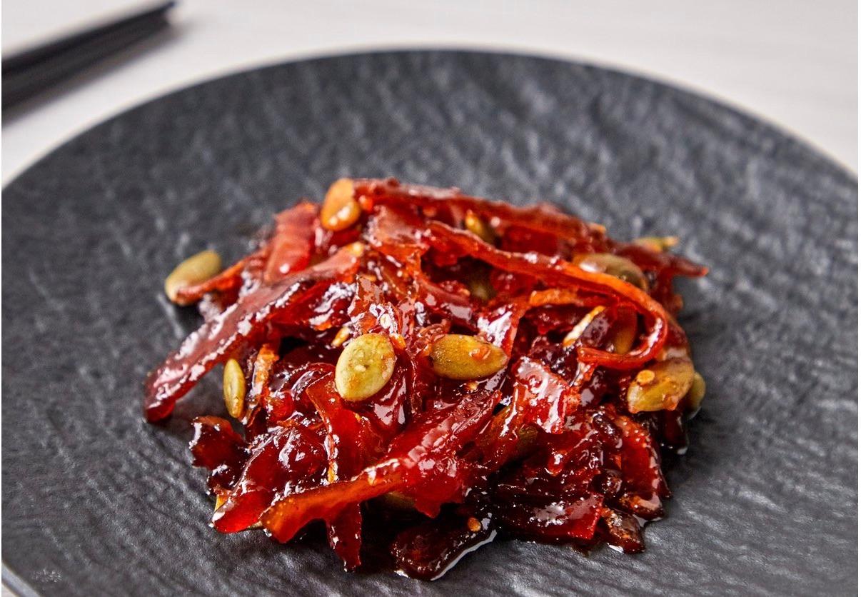 korean brand sempio's stir-fried dried pollock in gochujang plated