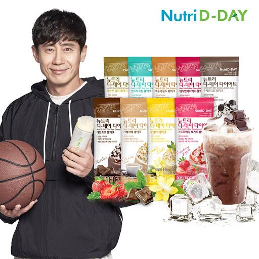 advertisement with model with basketball and korean brand nutri d-day Diet Shake Happy Mix