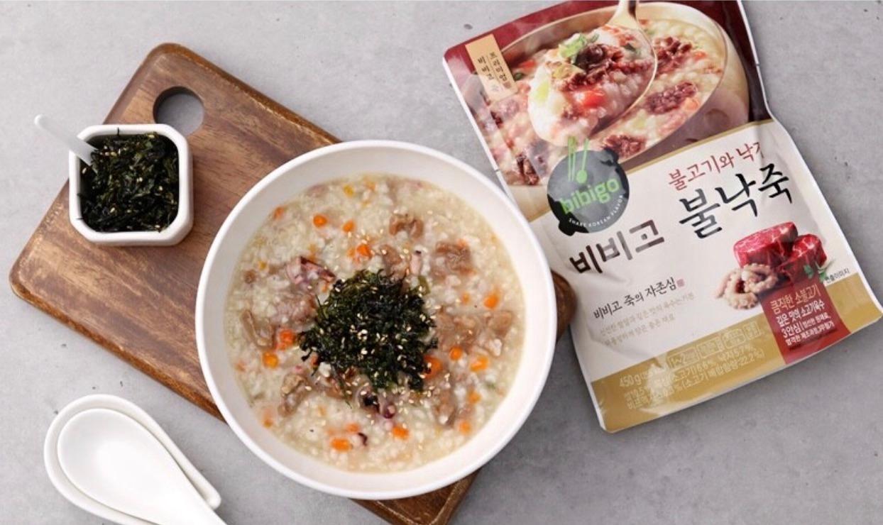 Korean brand bibigo' bulgogi and octopus (bulnak) porridge 