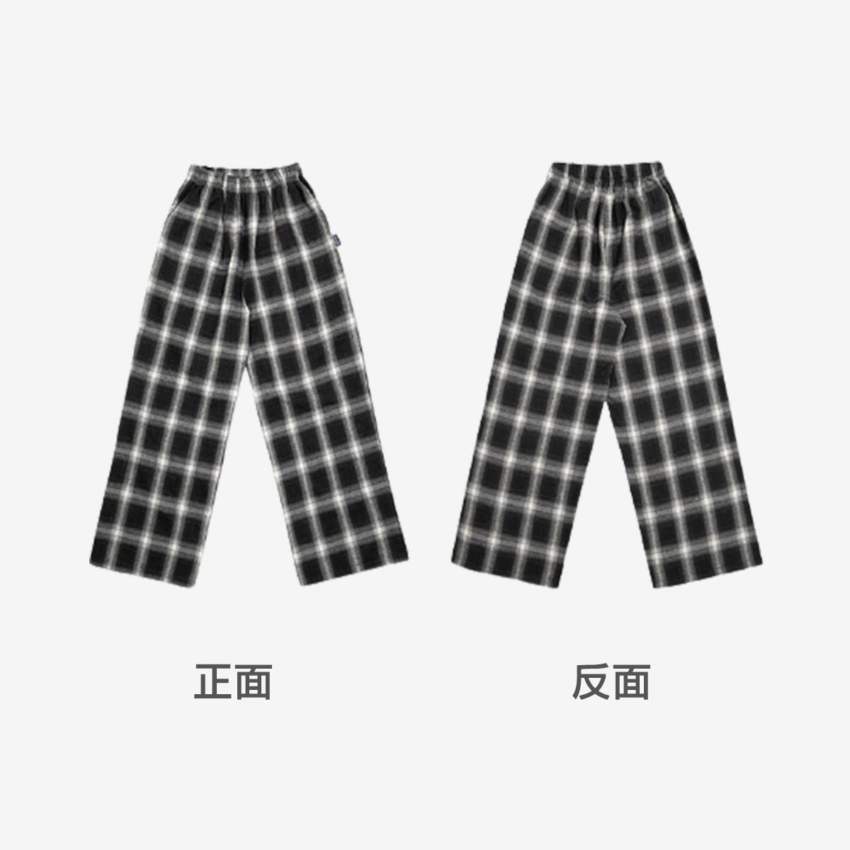 格紋鬆緊棉褲