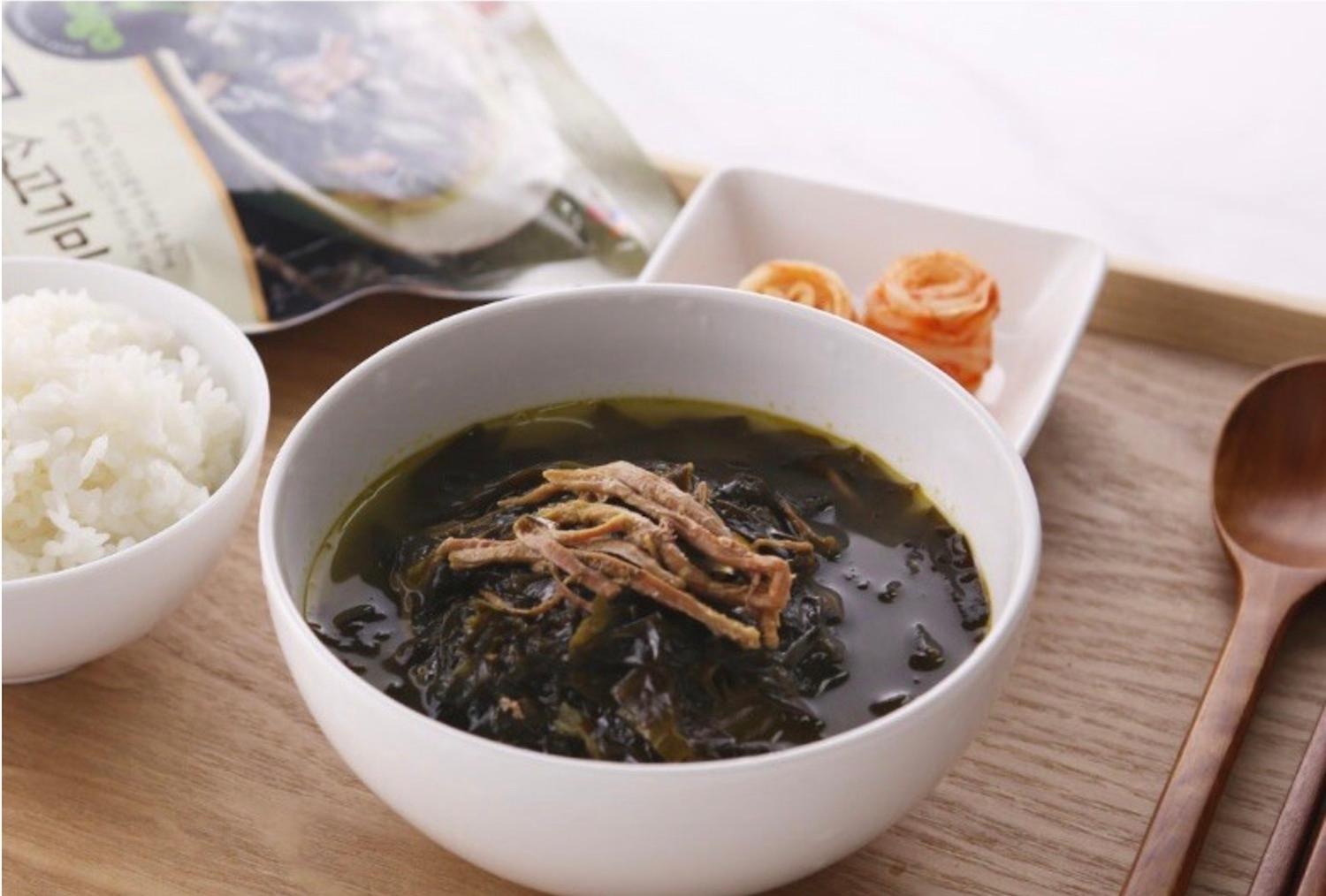 tray setting of korean beef seaweed soup