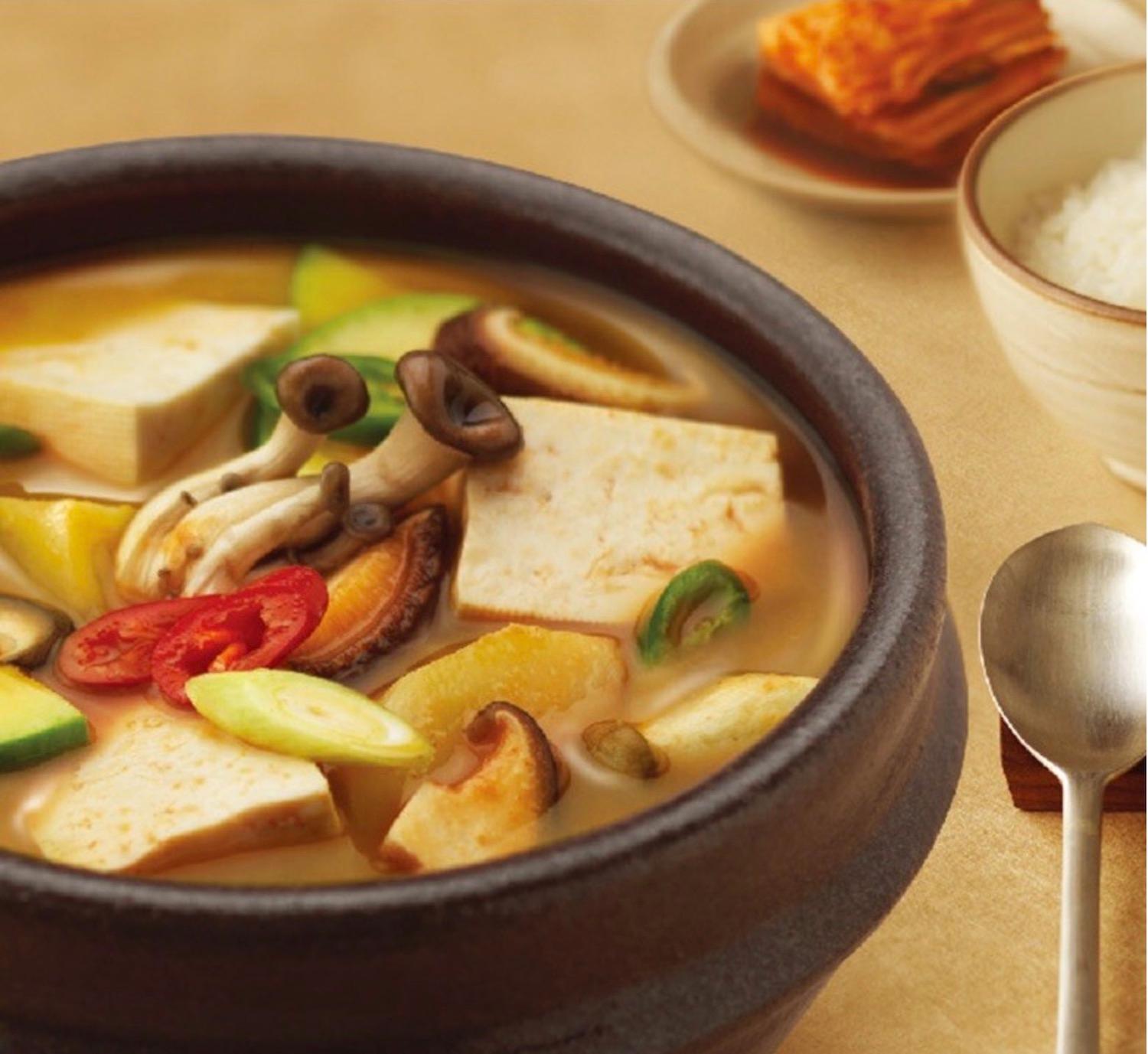 close up of korean dish deonjang-jjigae