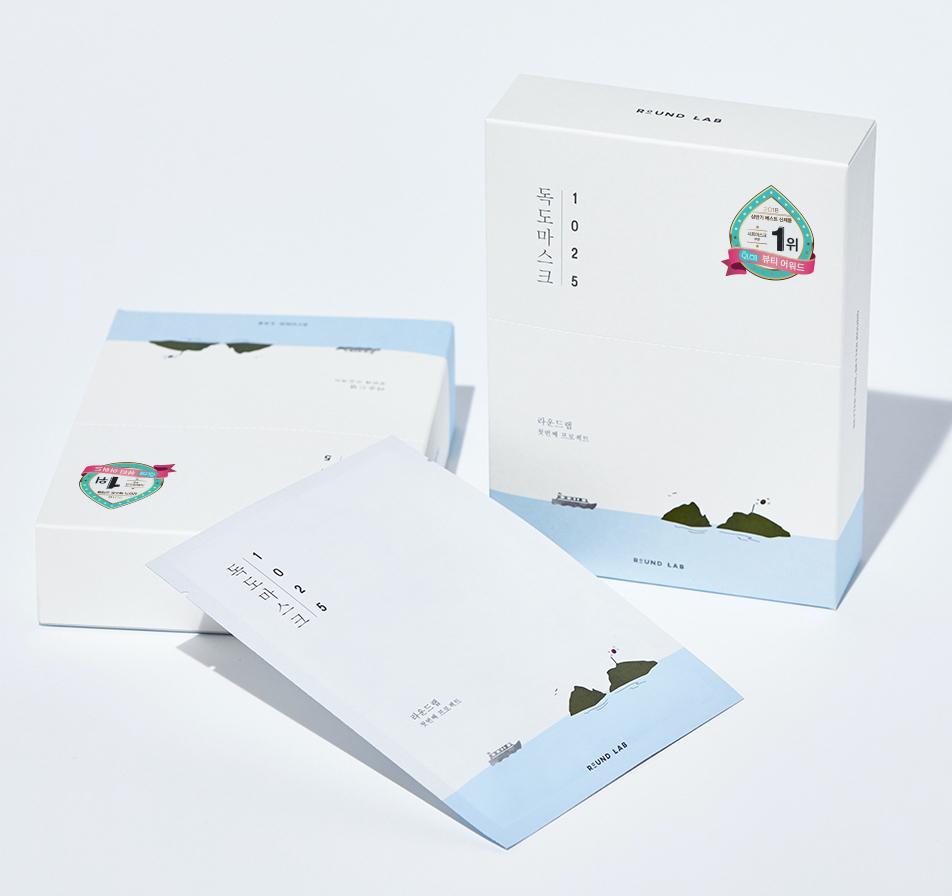 Korean brand round lab's dokdo face mask box packaging