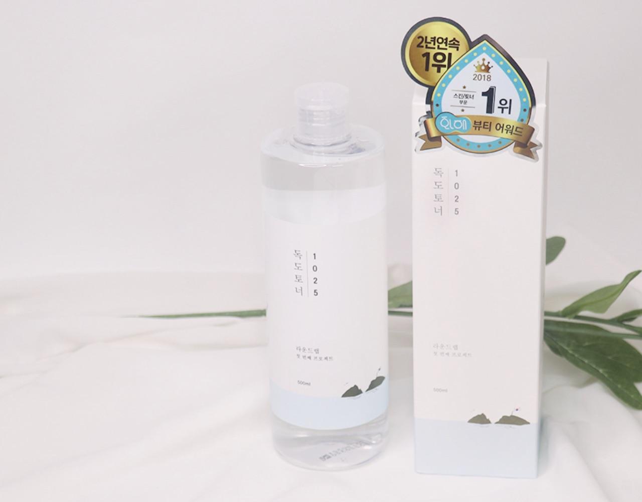Korean brand round lab's dokdo toner bottle and packaging 