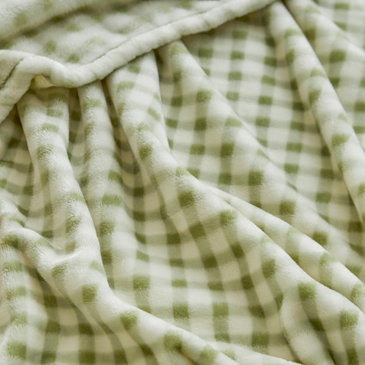 格紋造型 類貂毛極細纖維毛毯（綠色）