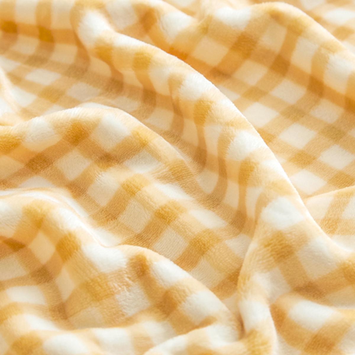 格紋造型 類貂毛極細纖維毛毯（乳黃色）