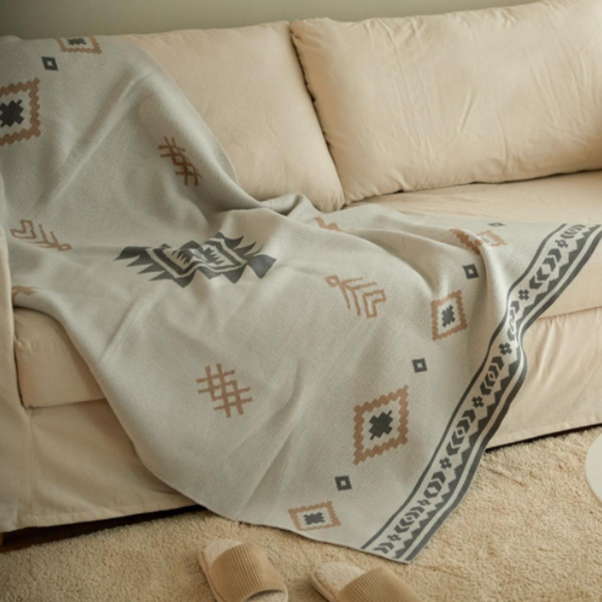 幾何造型 針織保暖毛毯（亮灰色）