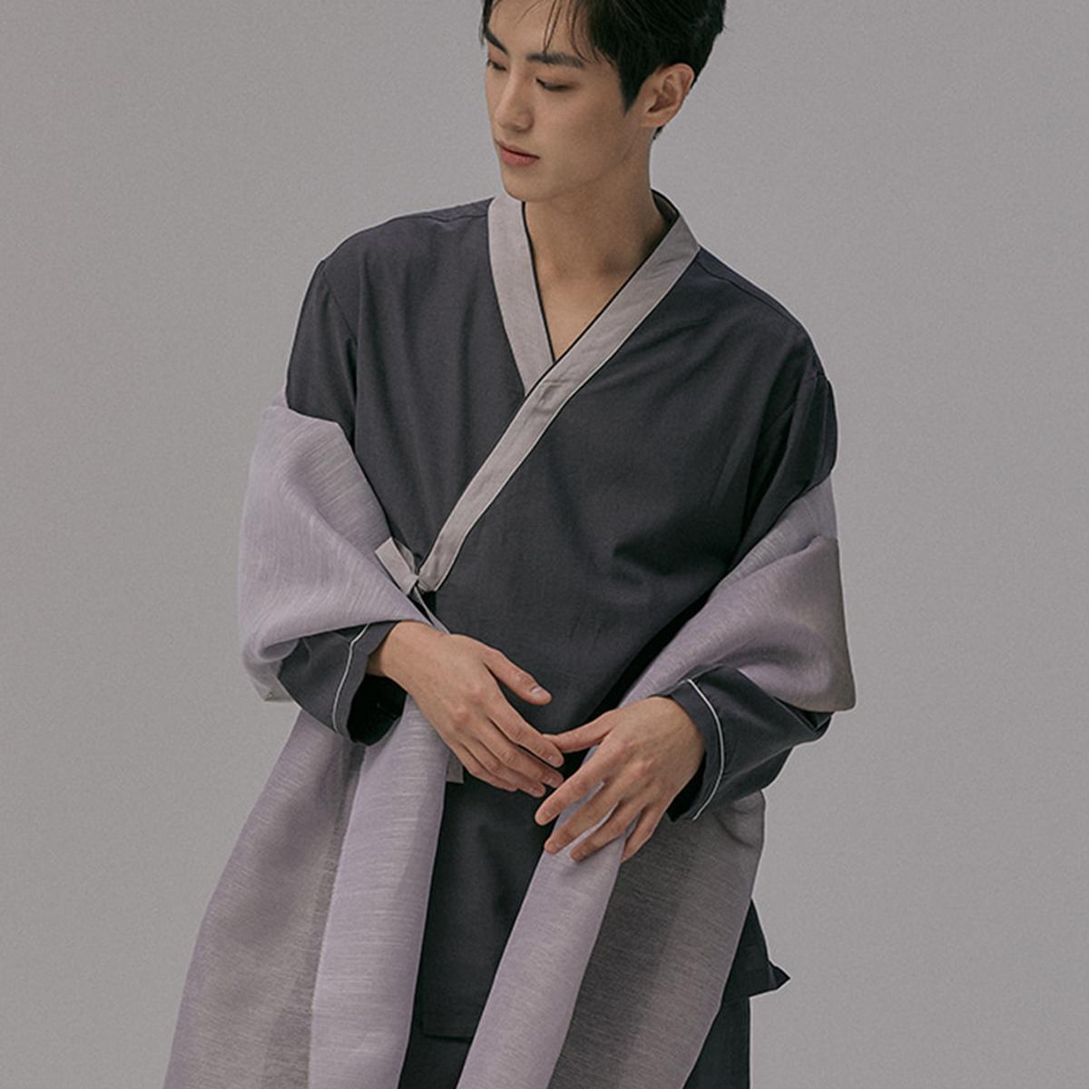 《LEESLE聯名款》生活韓服長袖睡衣套裝（深灰色）