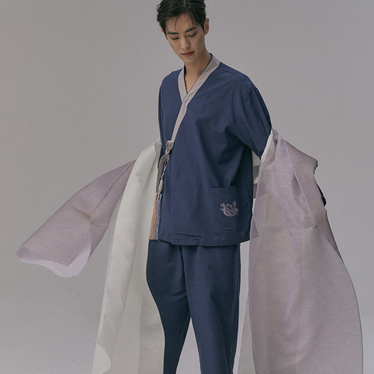 《LEESLE聯名款》生活韓服長袖睡衣套裝（海軍藍）