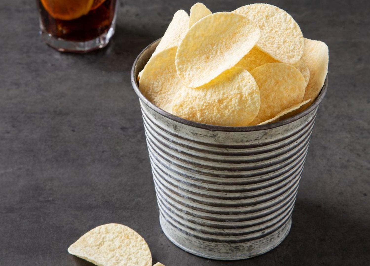 potato chips in metal cup