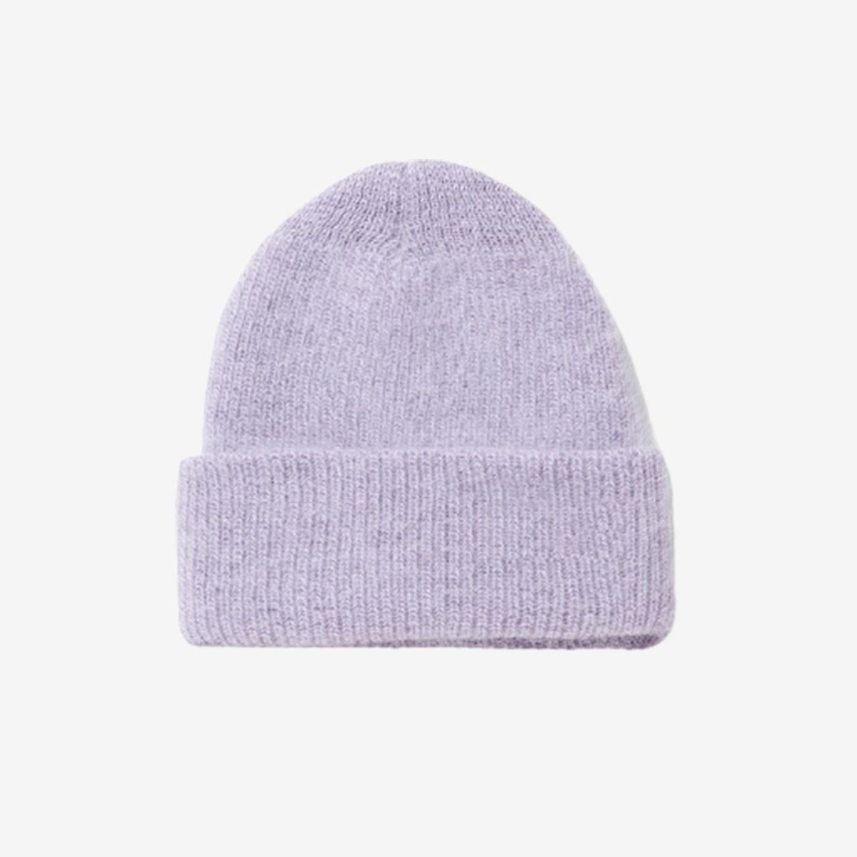 柔軟兔毛毛帽（紫色）