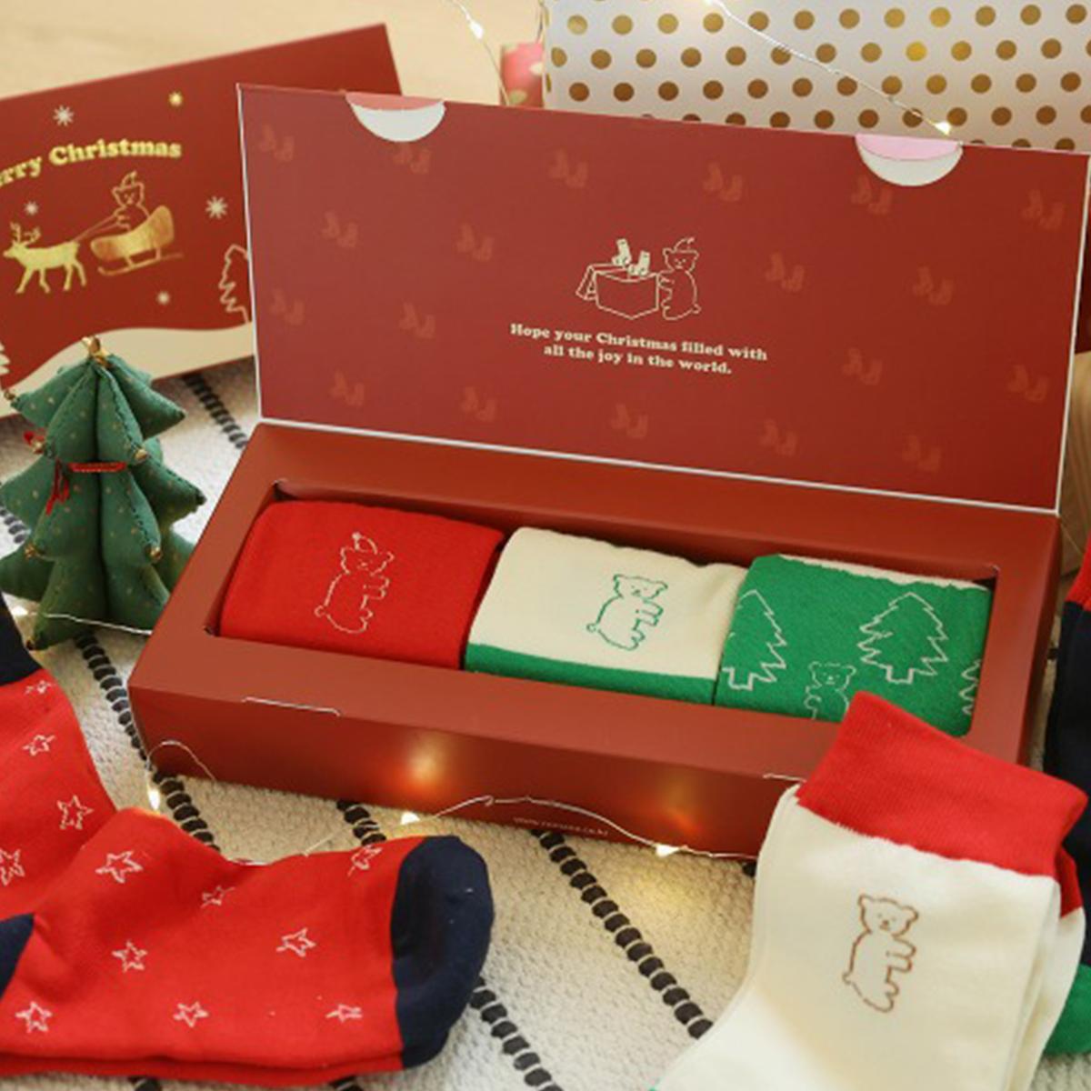 聖誕襪禮盒三件組（歡樂聖誕節）
