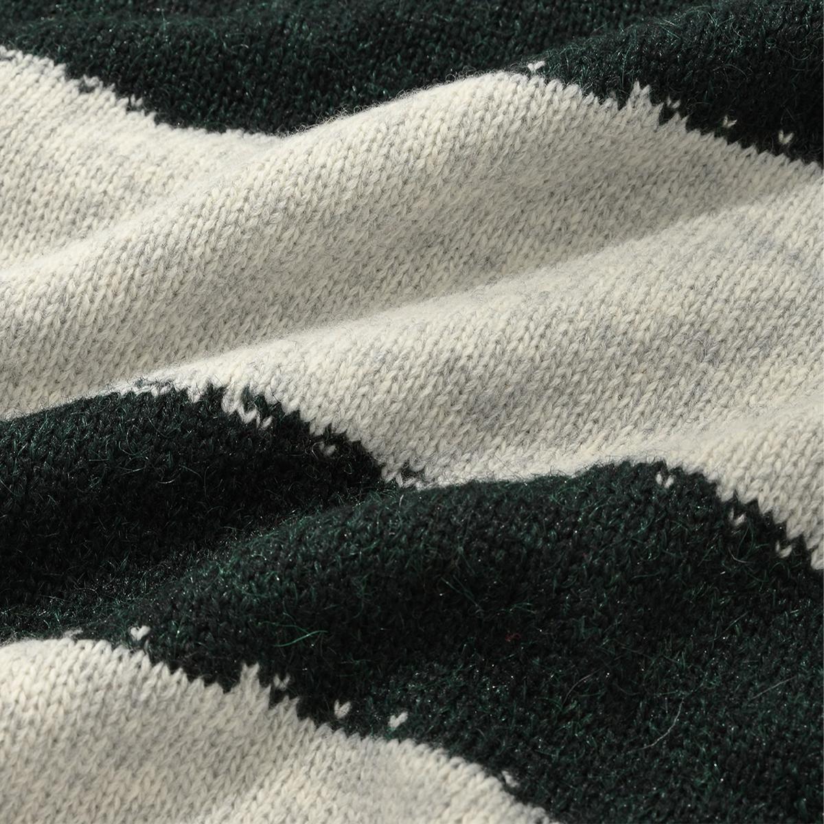 馬海毛條紋針織上衣（森林綠）