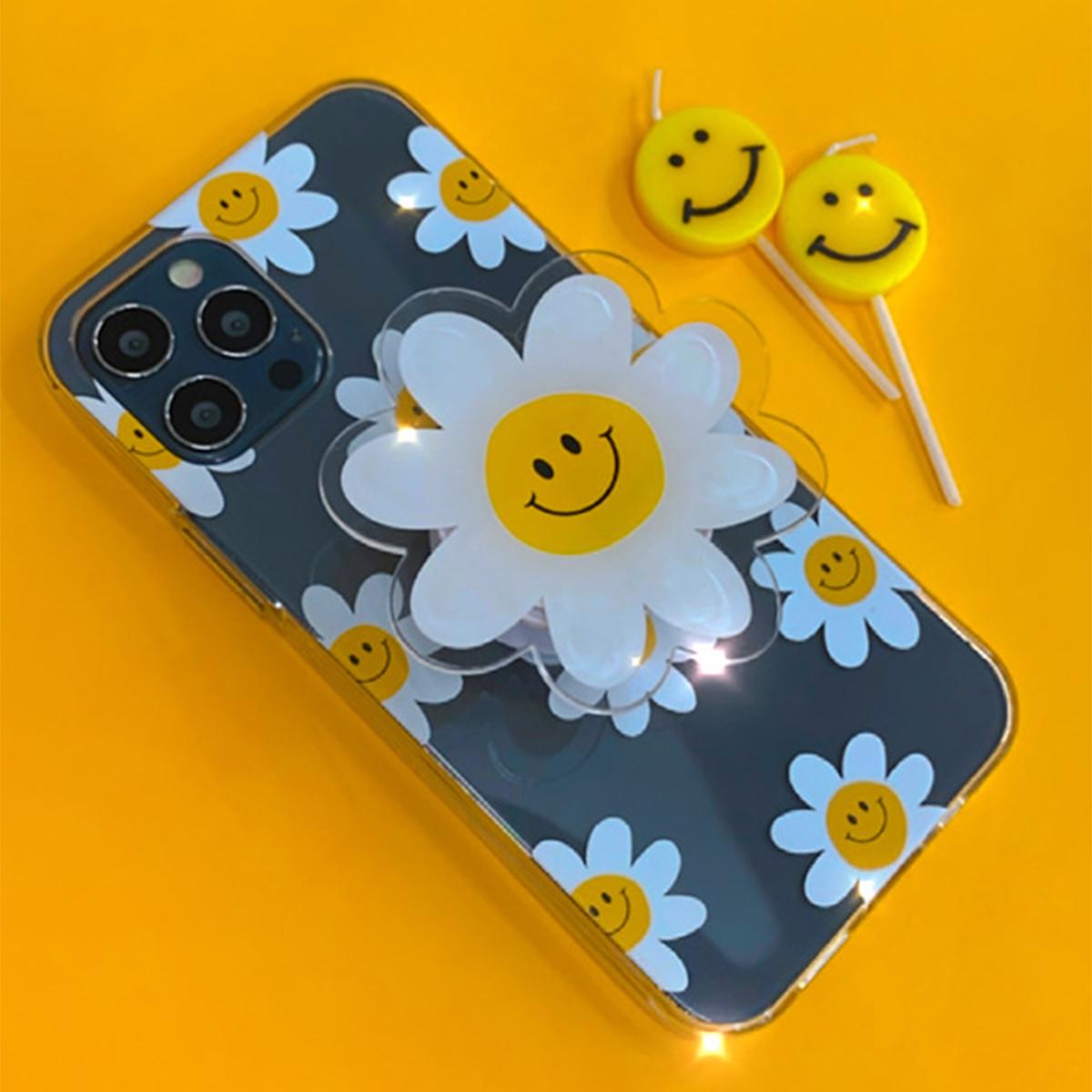 笑臉花朵透明手機殼＆手機支架套組