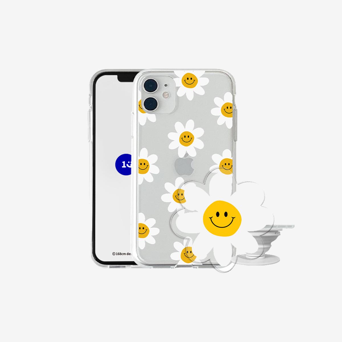 Smile Flower透明手機殼+手機托組合