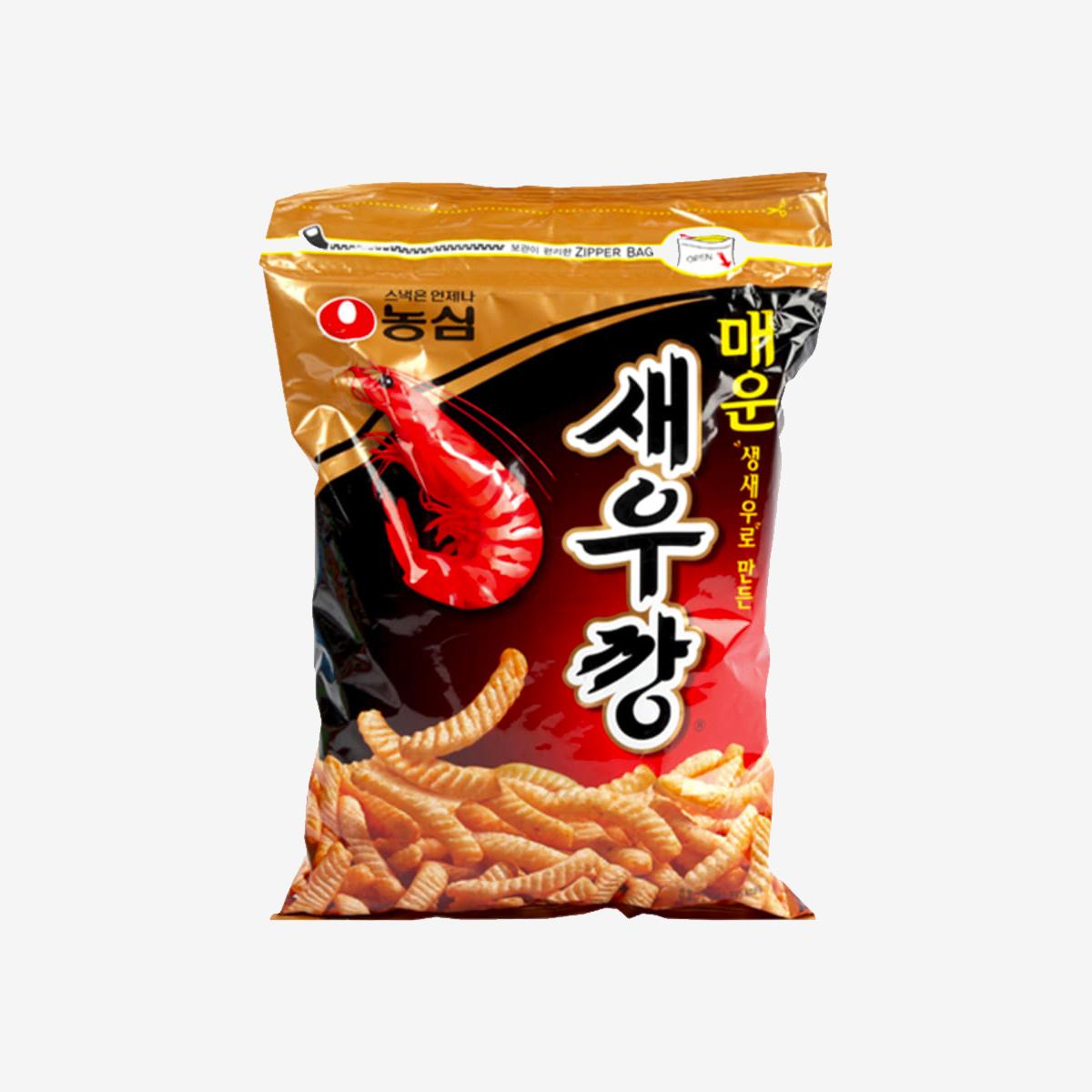 korean brand nongshim's spicy shrimp crackers bag