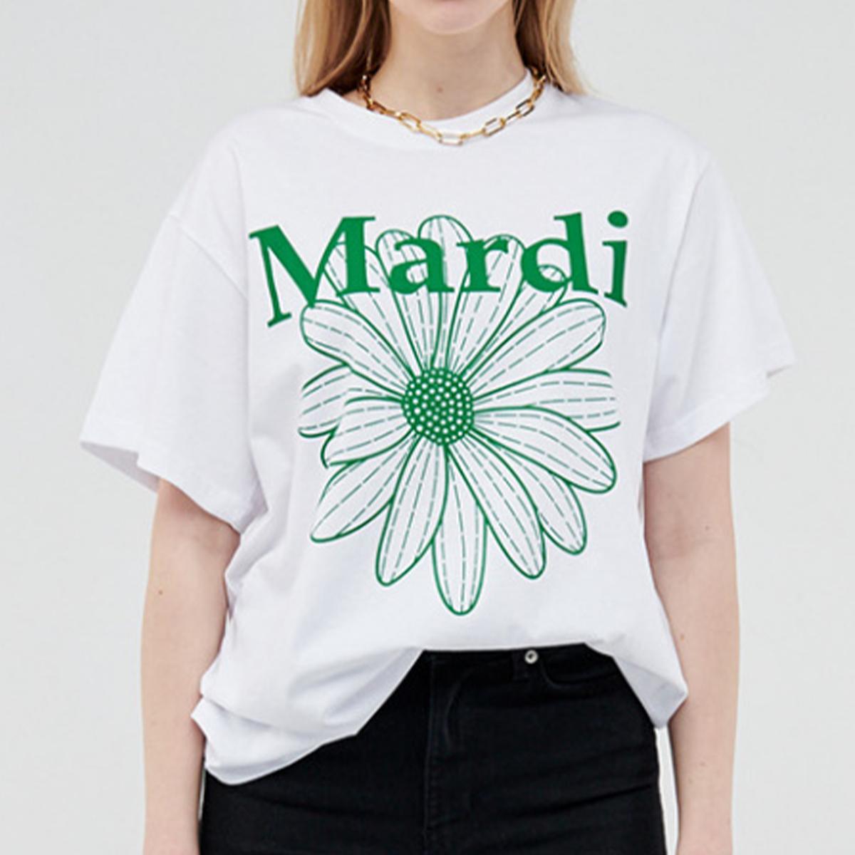 FLOWERMARDI短袖T恤（白色-綠色）