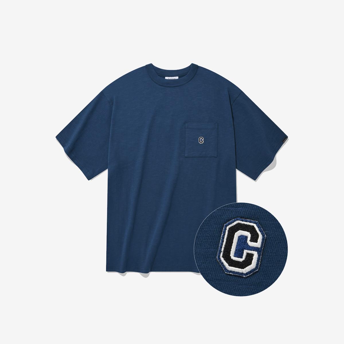 口袋刺繡C LOGO短袖T恤（藍色）