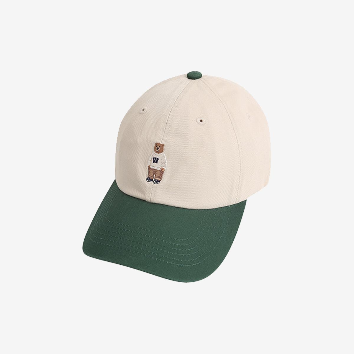 刺繡小熊撞色棒球老帽（綠色）