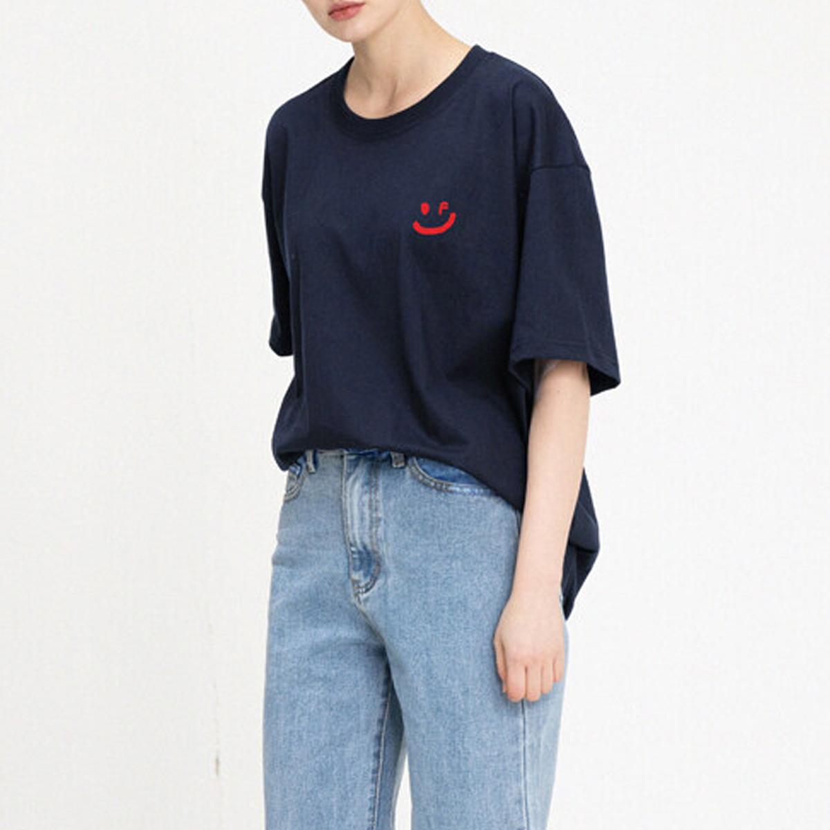 [UNISEX] Small Drawing Smile White Clip Short Sleeve Tee (Navy)