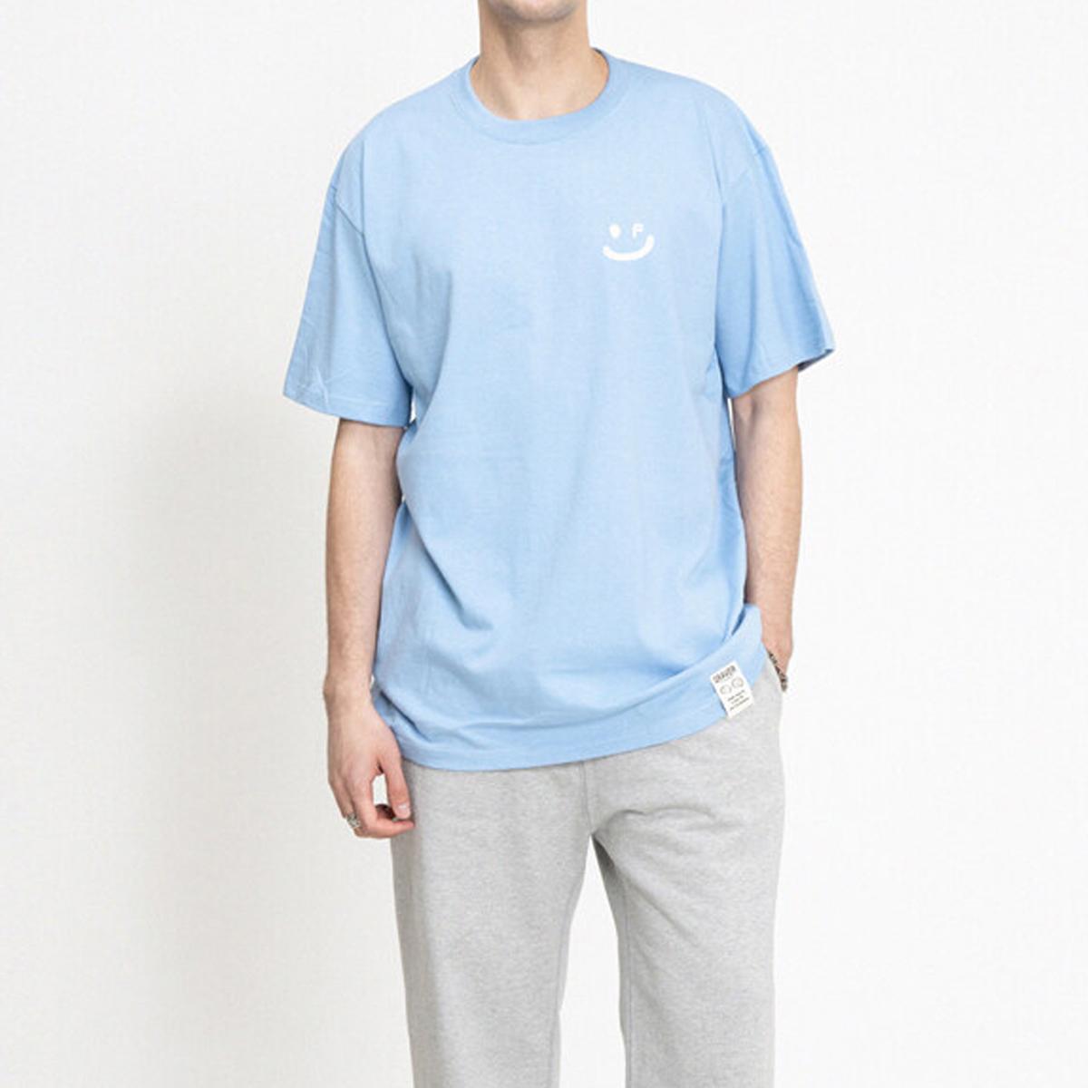[UNISEX] Small Drawing Smile White Clip Short Sleeve Tee (Sky Blue)