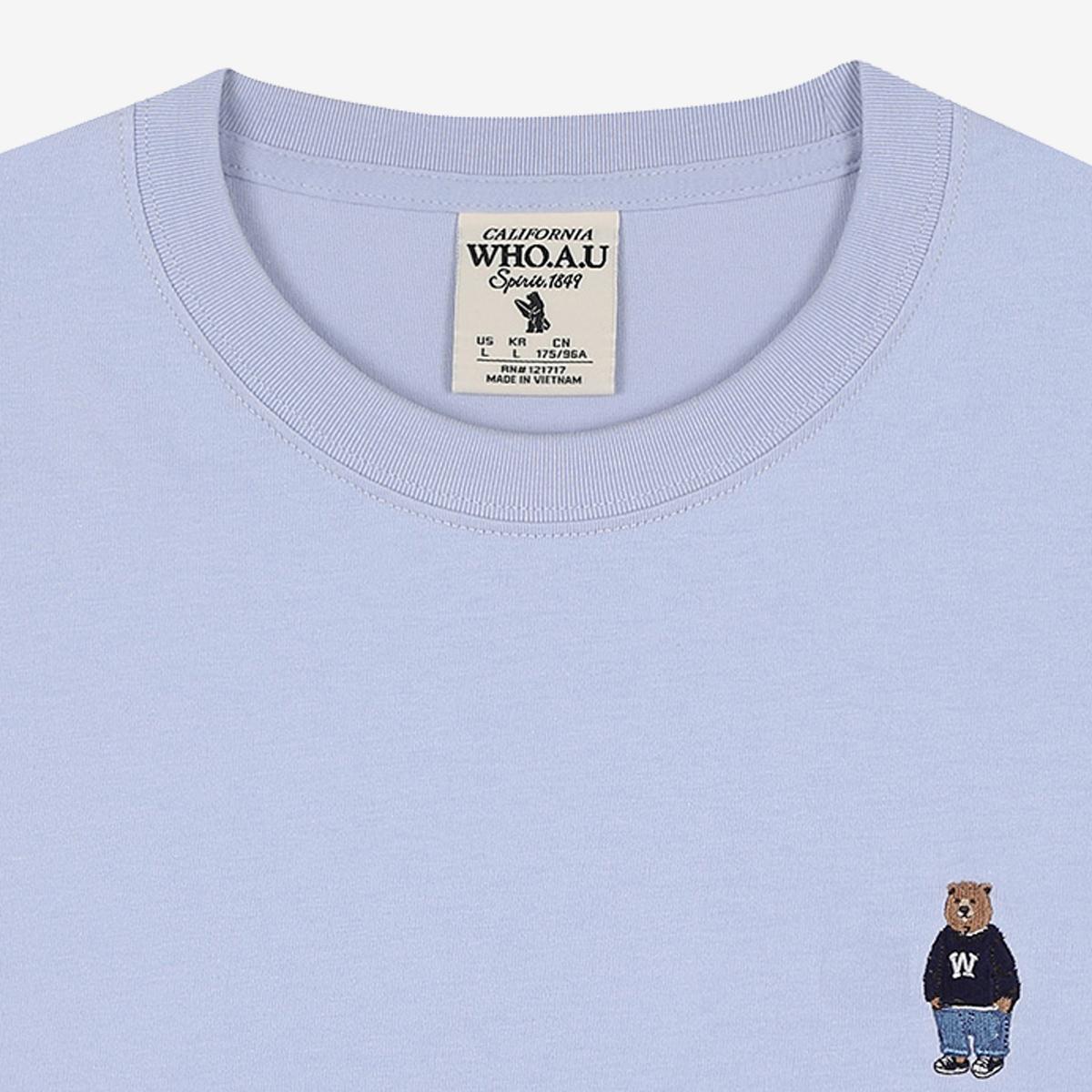 刺繡小熊短袖T恤（淺藍色）