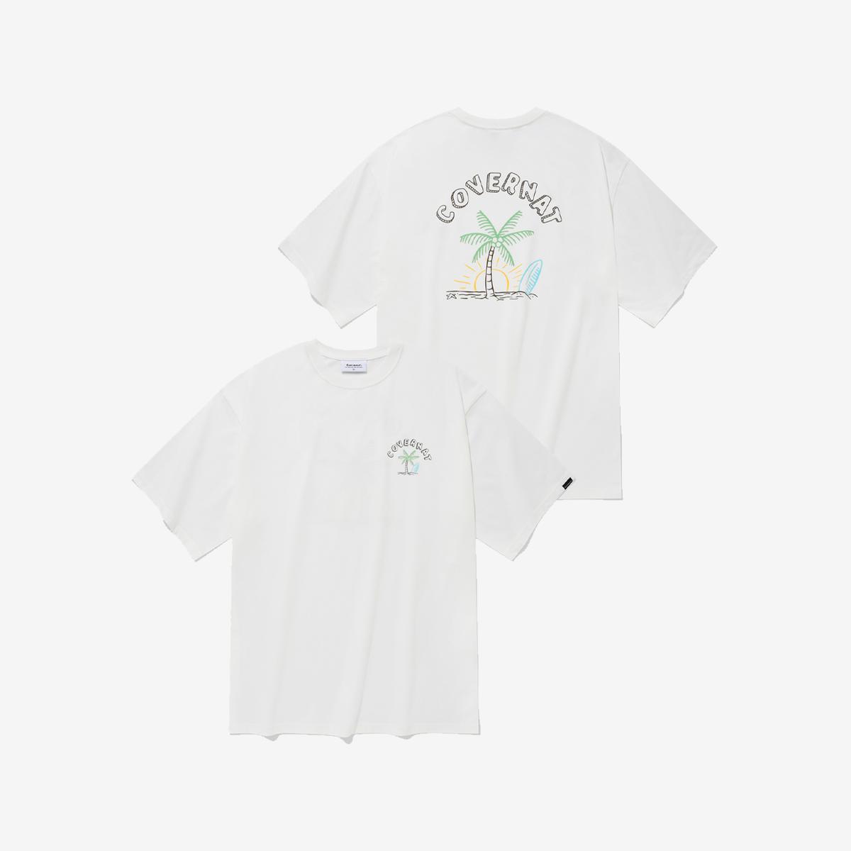 海灘&棕櫚樹短袖T恤（白色）