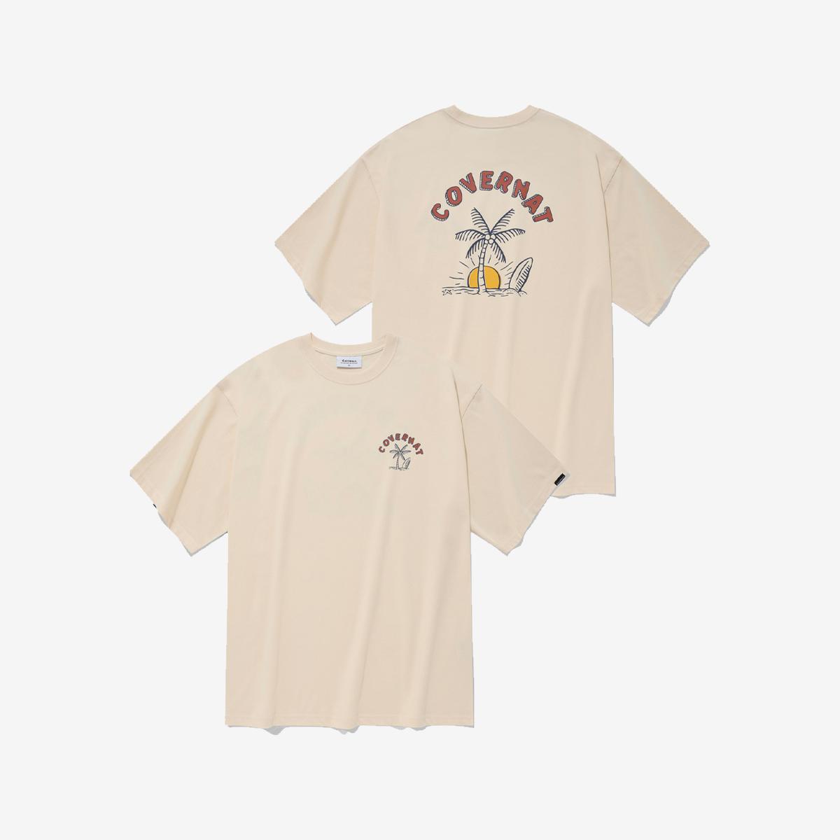 海灘&棕櫚樹短袖T恤（象牙白）