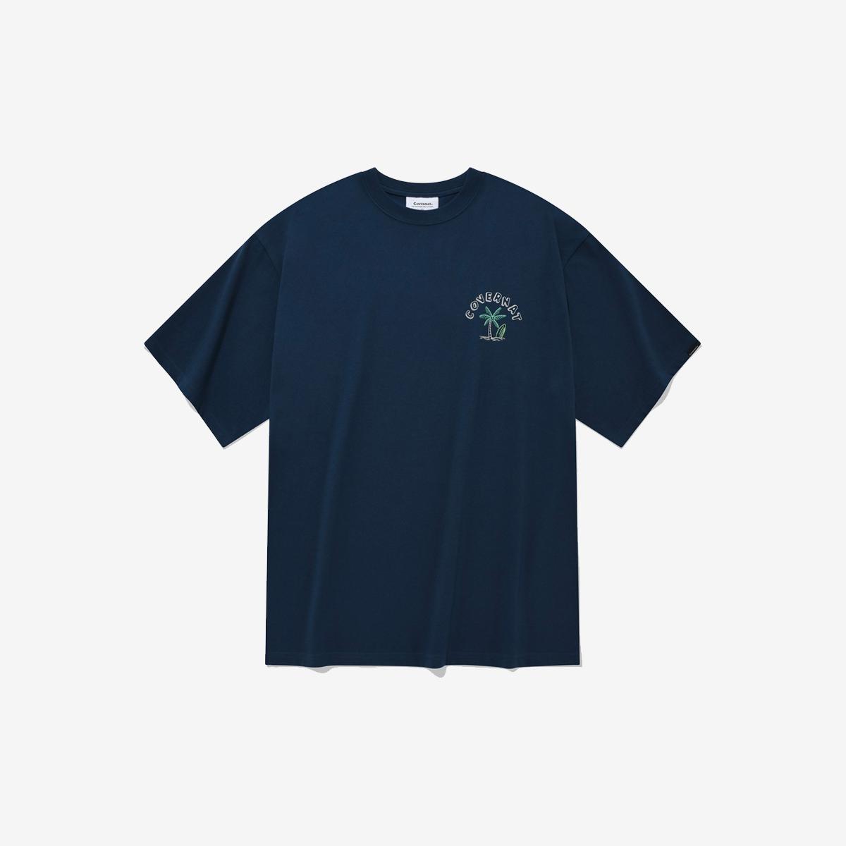 海灘&棕櫚樹短袖T恤（藍色）