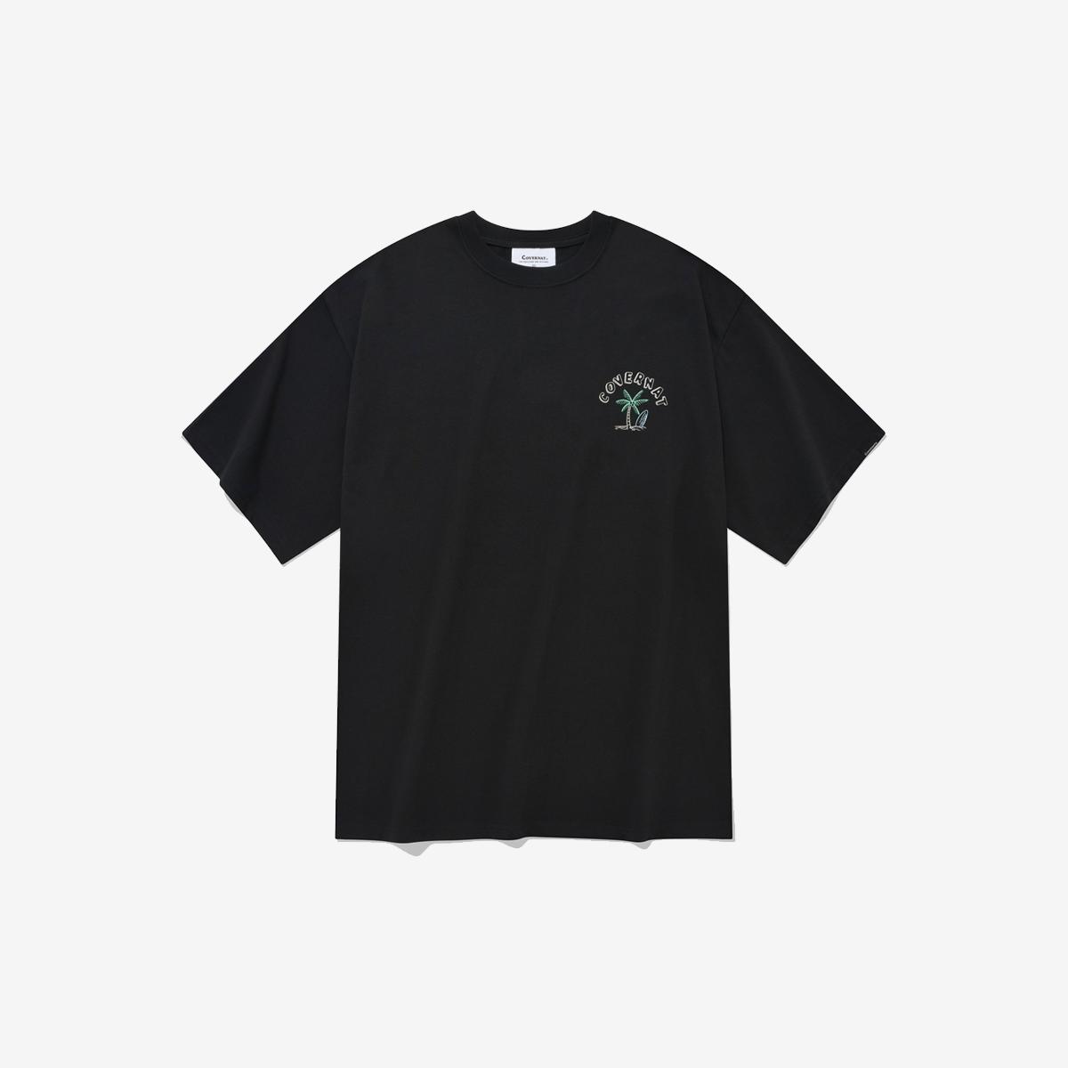 海灘&棕櫚樹短袖T恤（黑色）