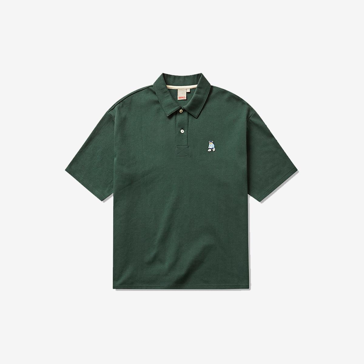 刺繍 ポロカラー 半袖Tシャツ（グリーン）