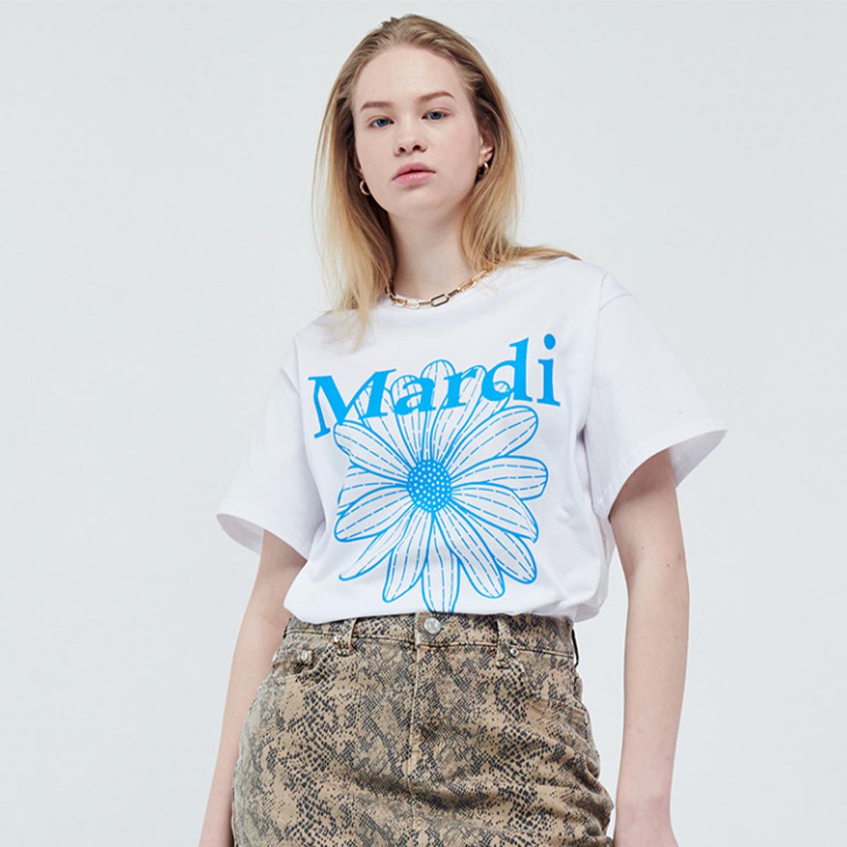 Flowermardi T-shirt (White Fluoblue)
